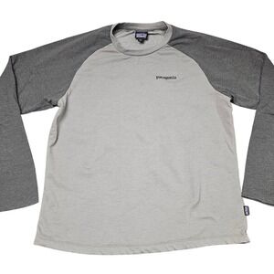 Patagonia Crewneck Shirt Large Gray Raglan Organic Cotton Logo Long Sleeve